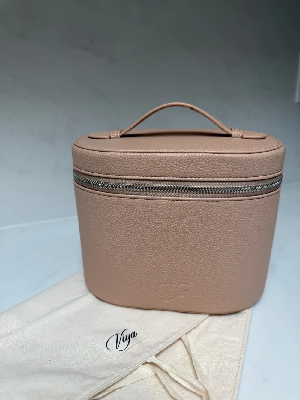 Beige Leather Travel Vanity Case